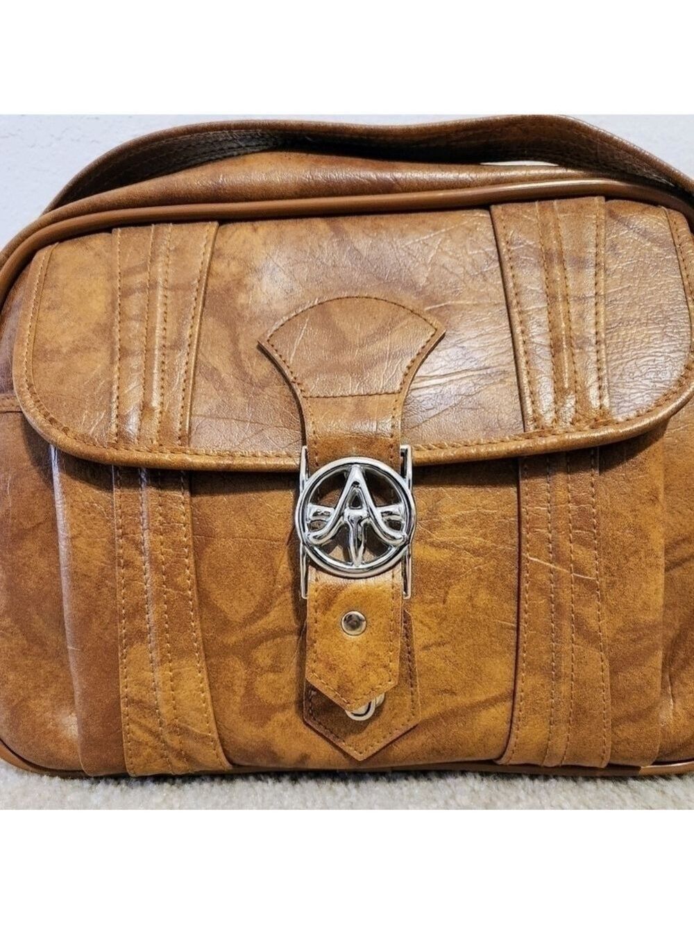 American Tourister Brown Faux Leather Shoulder Bag Vintage - Picture 3 of 13